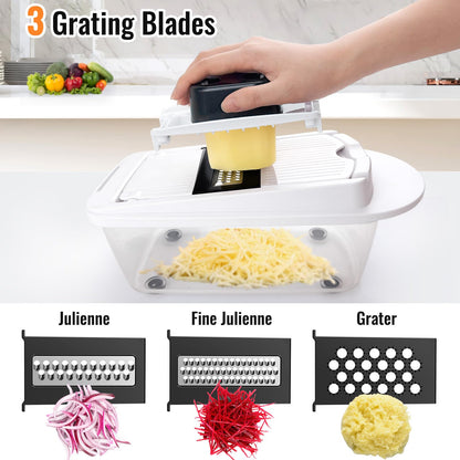 8 Blade All-in-1 Vegetable Chopper Mandoline Slicer with Container, Food Chopper, Onion Chopper, Veggie Cutter for Salad, Kitchen Gadgets Accessories Essentials, White