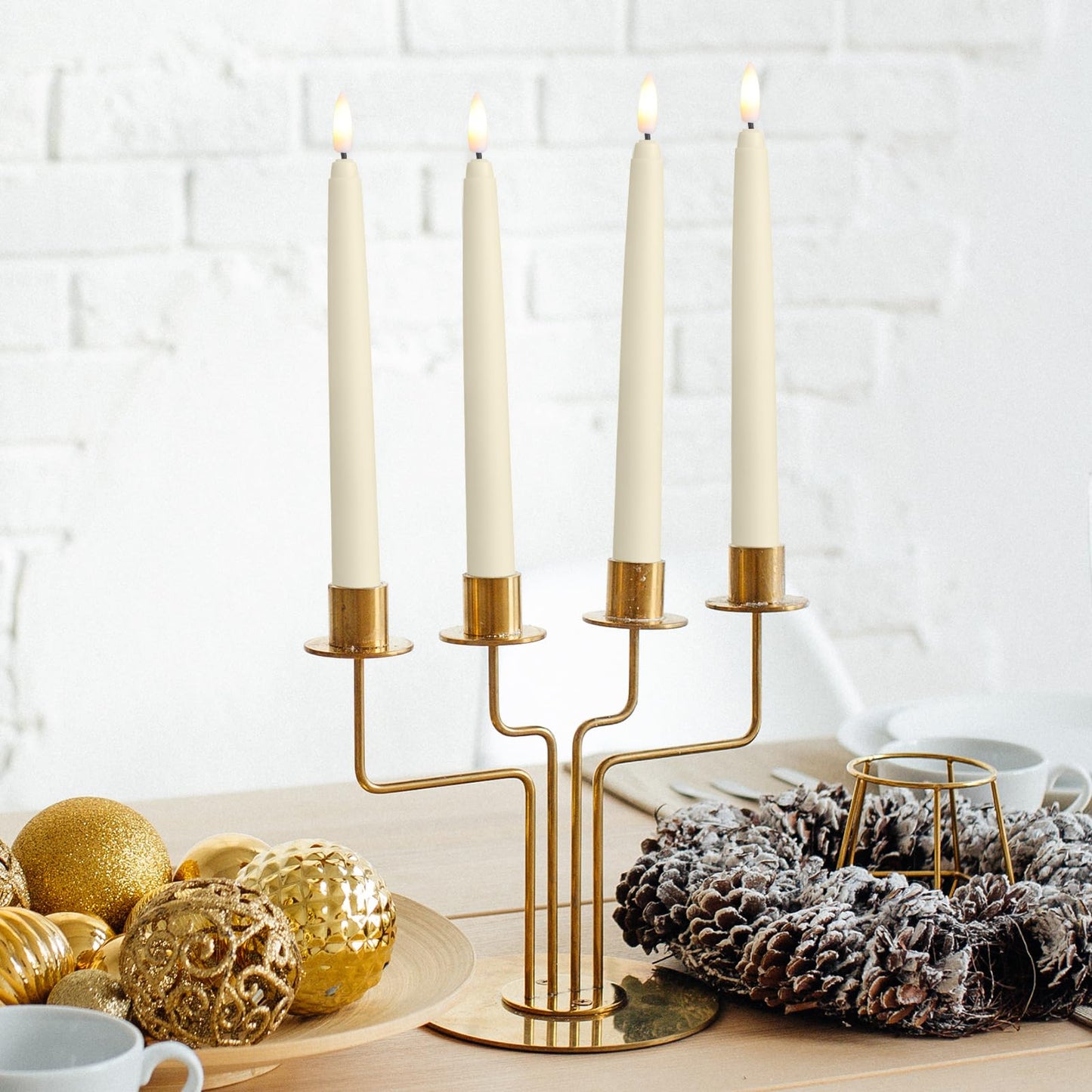 Baquler 50 Pcs Flameless Taper Candles LED Taper Candles Flickering Bulk Ivory LED Candlestick for Easter Wedding Church Halloween Christmas Party Decor Table Centerpiece, 8.5 in, No Batteries