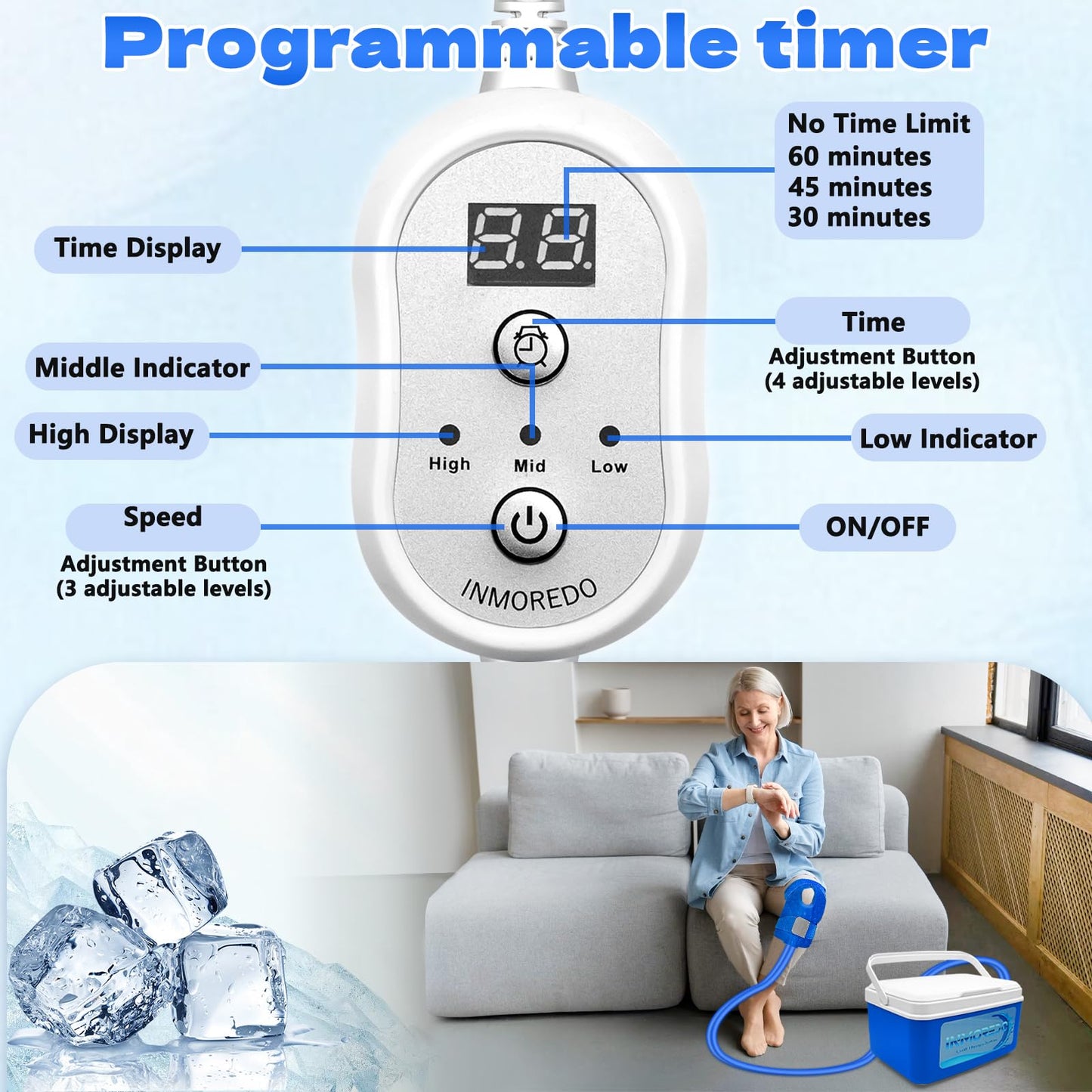 Inmoredo Ice Machine for Knee After Surgery, Cold Therapy Machine for Knee Replacement with Programmable Timer,Ice Therapy Machine for Sports Injuries,Joint Pain,Strains,Sprains and Arthritis