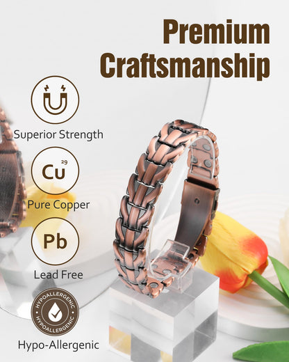 Jecanori Pure Copper Bracelet for Men, 2X Strength Magnetic Bracelets for Men with Fold-Over Clasp