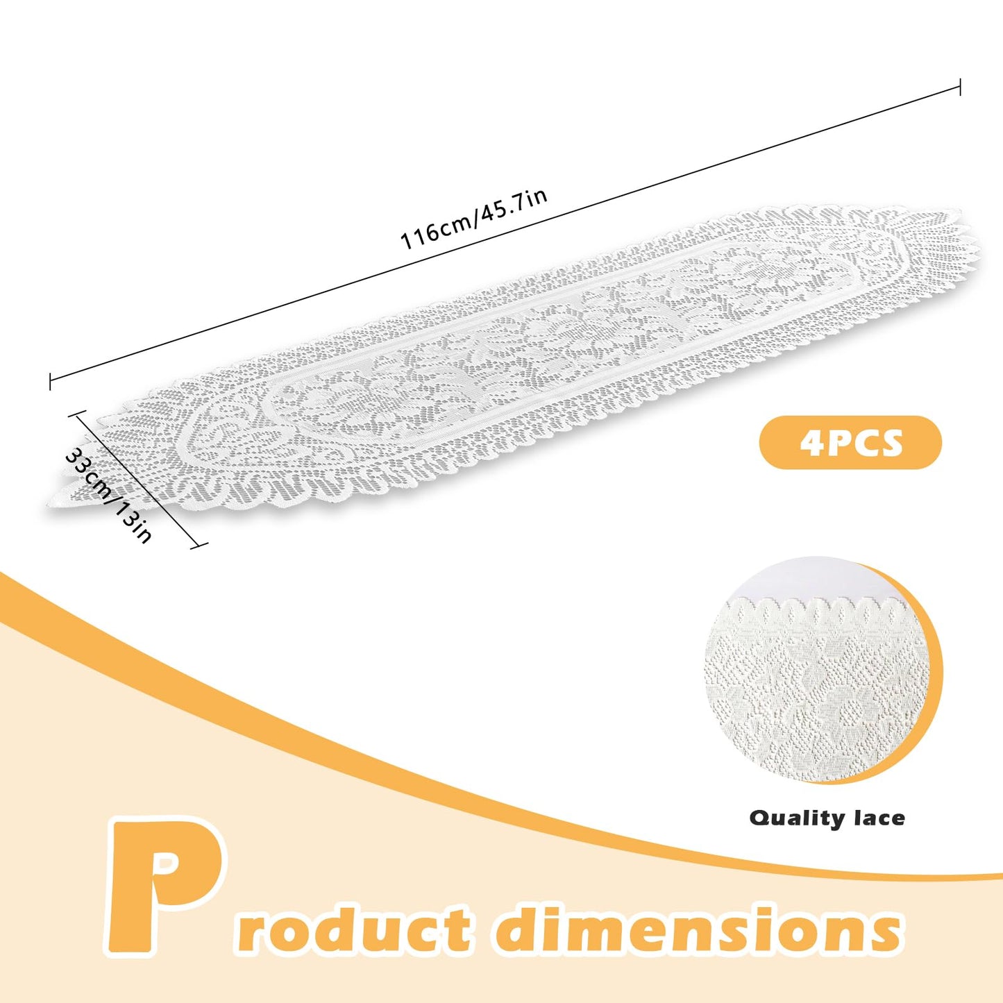 PCMURSAL 4 Pack Cotton Crochet Lace Rectangular Table Runner Dresser Scarf Doilies, 13'' X 44'' White Cotton Dresser Scarf Table Runner for Bedroom Furniture, Home Decor