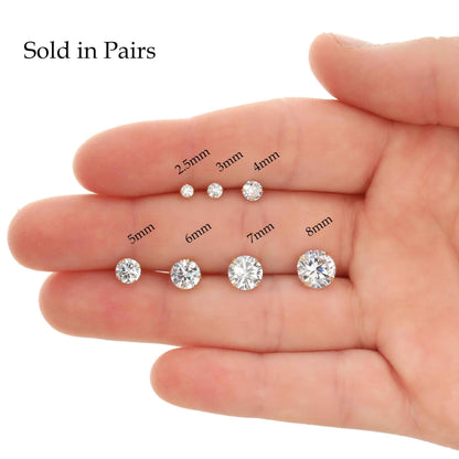 Solid 14k Yellow Gold Solitaire Round Cubic Zirconia CZ Stud Earrings with 14k Gold Butterfly Push Backings