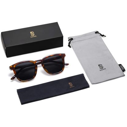 SOJOS Polarized Sunglasses for Women Men Classic Large Vintage Style Shades,Brown Tortoise/Grey