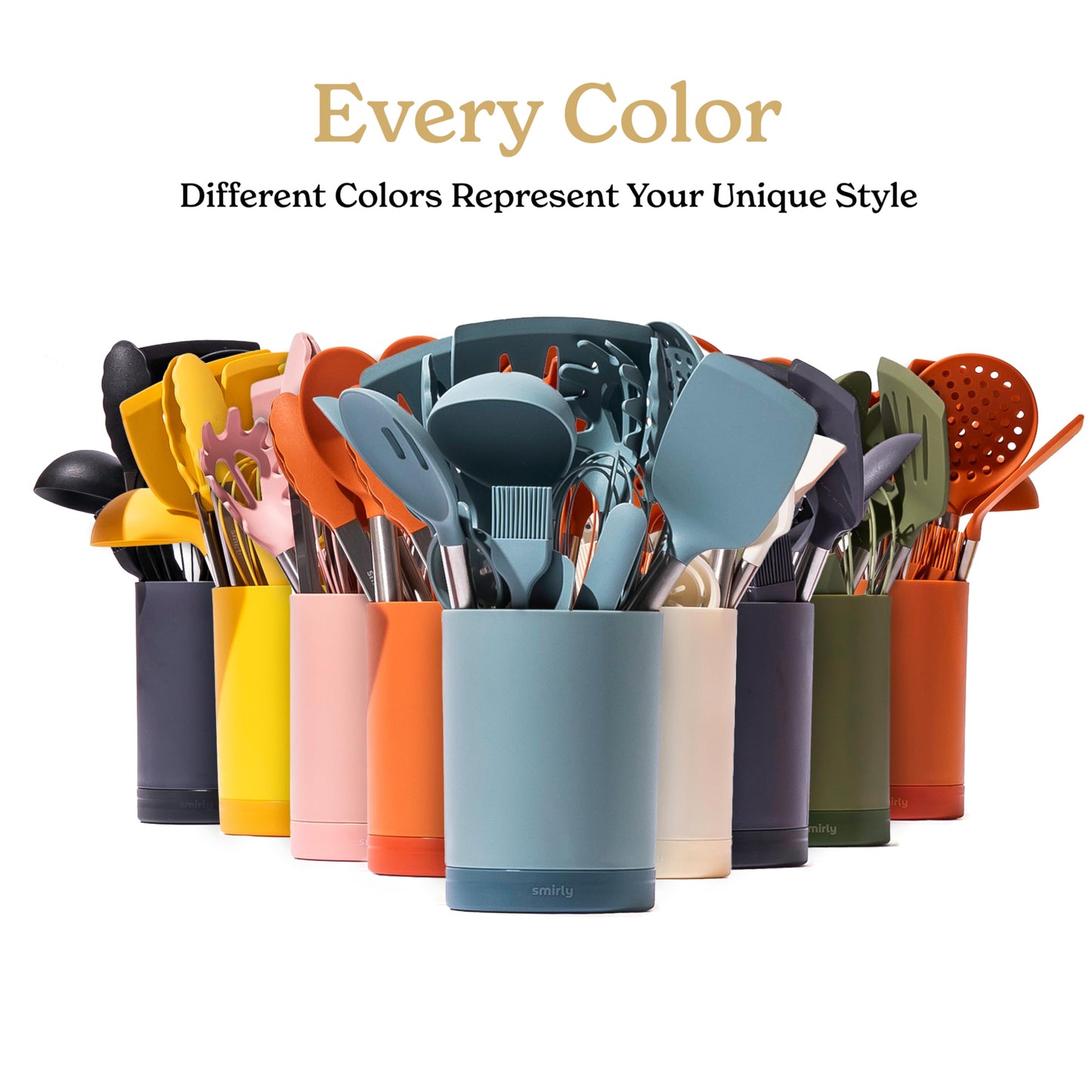 SMIRLY Kitchen Utensils Set, 26PCS Silicone Cooking Utensils Set, Spatula Set with Holder, Stainless Steel Kitchen Gadgets for Home and Kitchen
