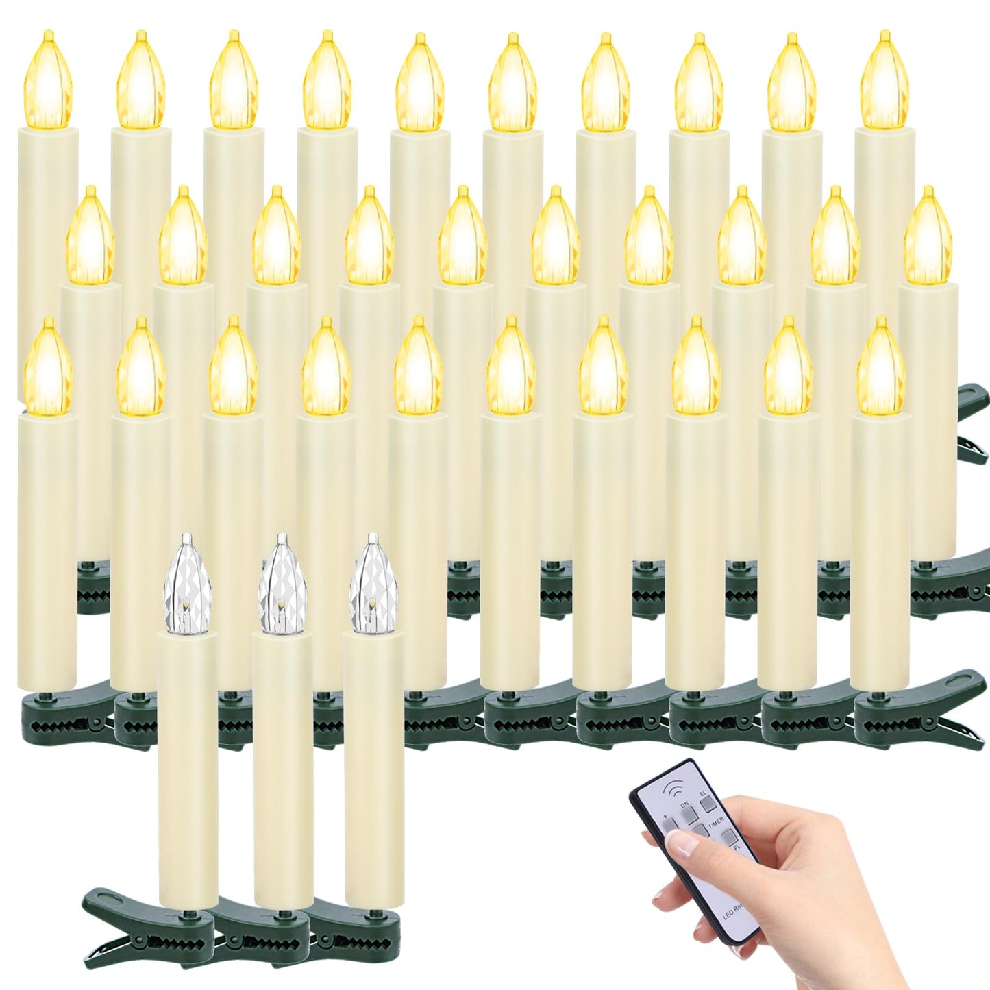 TECHLONG 30 PCS Flickering Christmas Tree Candle Lights, Clip on Candles for Christmas Tree Battery Operated with Remote Timer, Flameless LED Window Candles for Home Christmas Party Decoration