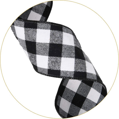 Regine Switzerland Christmas Tree Topper - Large Black and White Plaid Bow | 48x13 Inches Decorative Accent