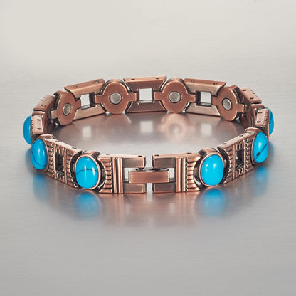EnerCoppeX Copper Magnetic Bracelet for Women - Turquoize Detox Jewelry with 3500 Gauss Magnet (H)