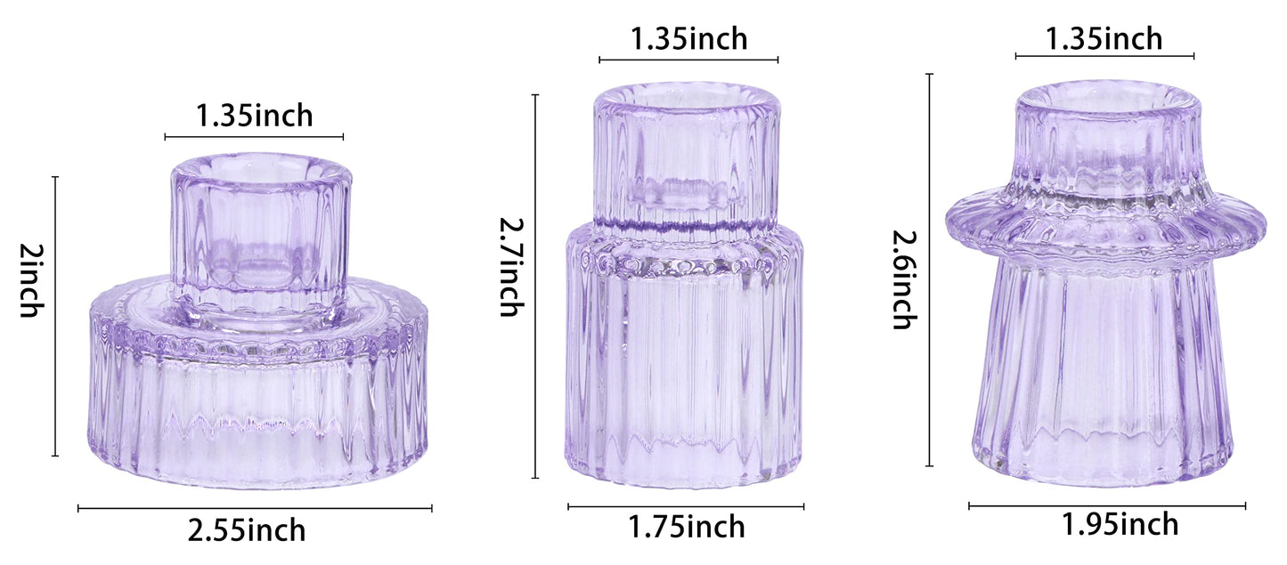 Vixdonos Glass Candlestick Holders Tealight Candle Holders for Table Centerpieces, Wedding Decor and Dinner Party (3 Pcs, Purple)