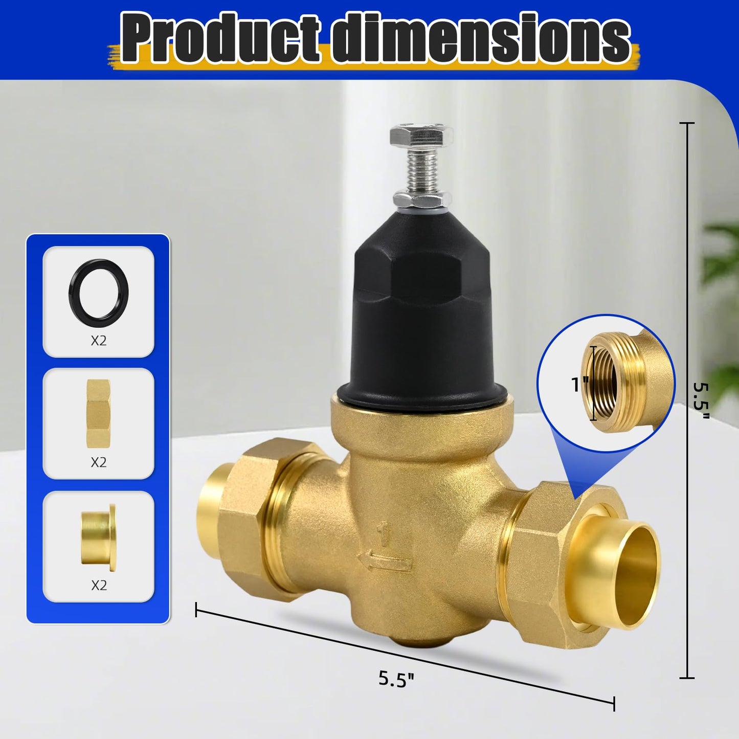 1-NR3XLDU 1" NR3XLDU Water Pressure Reducing Valve, 1" NR3XL with Double Union FNPT Connection,1 Inch NR3XLDU 15-75 PSI, Built-In Stainless Steel Strainer for Home, Commercial, Plumbing Applications