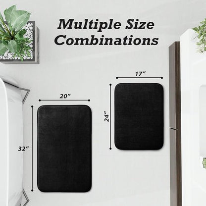 HUXMEYSON Non-Slip Bathroom Rugs Set - Ultra Soft Velvet Bath Mats for Quick Drying | 2-Piece Black Set
