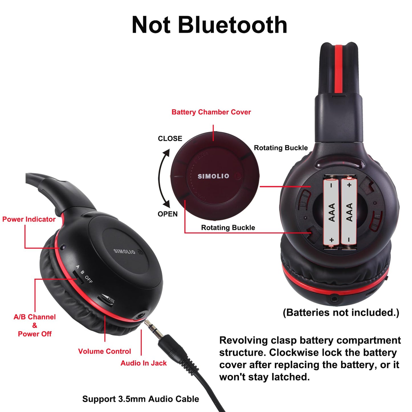 SIMOLIO 2 Pack of Wireless Car Headphones, 2 Channel IR Wireless Headphones for Kids, Not Bluetooth, in Car DVD Headsets with Storage Bag for Vehicle Universal Rear Entertainment System