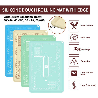 Silicone Baking Mat 20"L x 28"W, Extra Thick Dough Rolling Pad with Measurements and Edge Heightening, Non-stick Food Grade Silicone Pastry Mat for Pastry, Bread, Cookies
