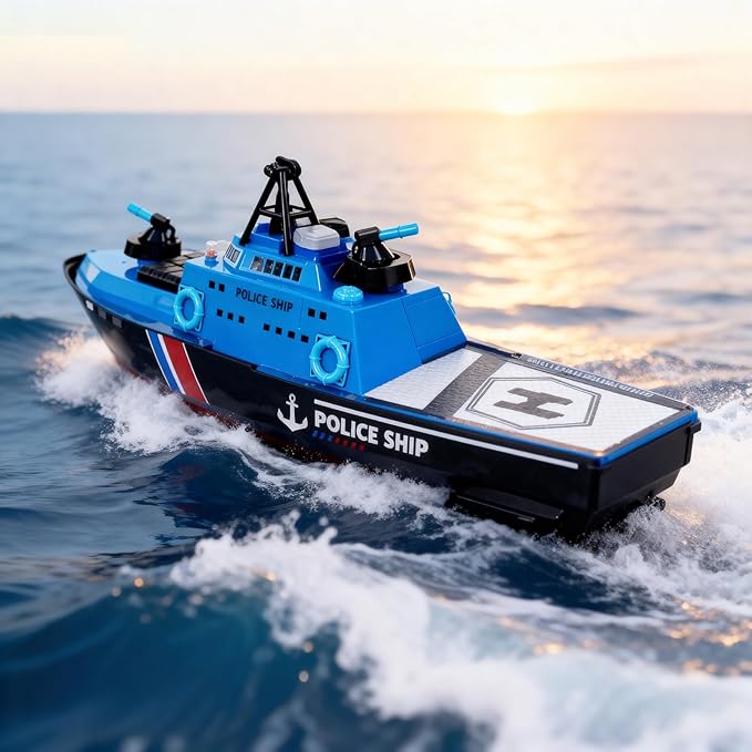 22 Inch 56CM Remote Controlled Warship Battleship Aircraft Carrier 15km/h 2.4G 8WD RC Boat Spaying Water LED Walk On Water Lakes Pools for 14Y+ Blue (2 Water-Cannons 1 Shooting &amp1 No-Shooting)