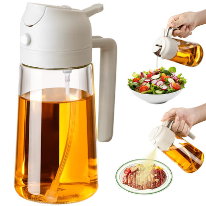 Olive Oil Sprayer for Cooking, 470ml 2 In 1 Glass Oil Dispenser/Pour Bottle, Kitchen Accessories, Kitchen Gadgets for Air Fryer, Salad, BBQ (Black)