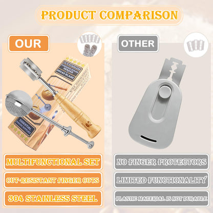 CUTENJOY Bread Lame and Flour Duster, 304 Stainless Steel Bread Baking Supplies with Razor Blades & Leather Cover, Professional Bread Scoring Knife, Flour Duster for Baking