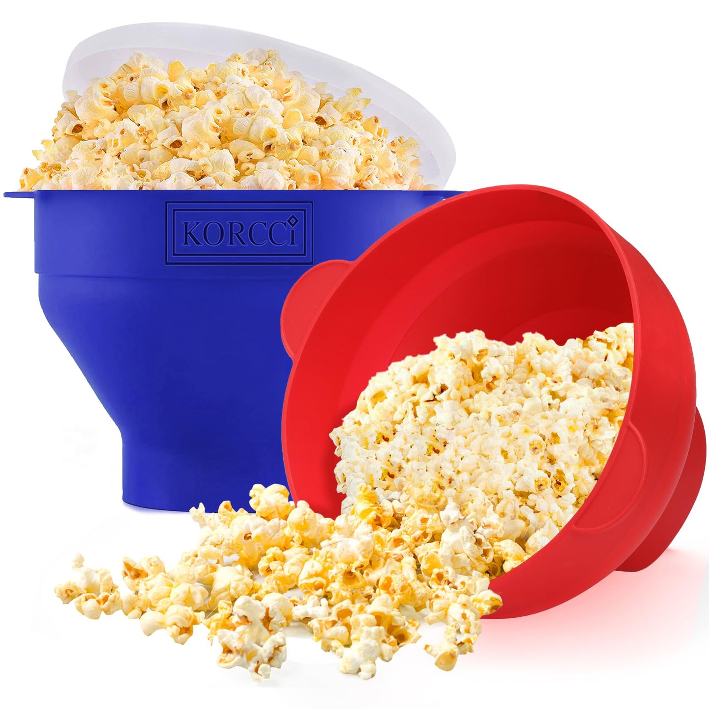 The Original Korcci Microwaveable Silicone Popcorn Popper, Microwave Popcorn Popper, Collapsible Microwave Popcorn Maker Bowl, No Oil Required, Use In Microwave, Dishwasher Safe (Blue)