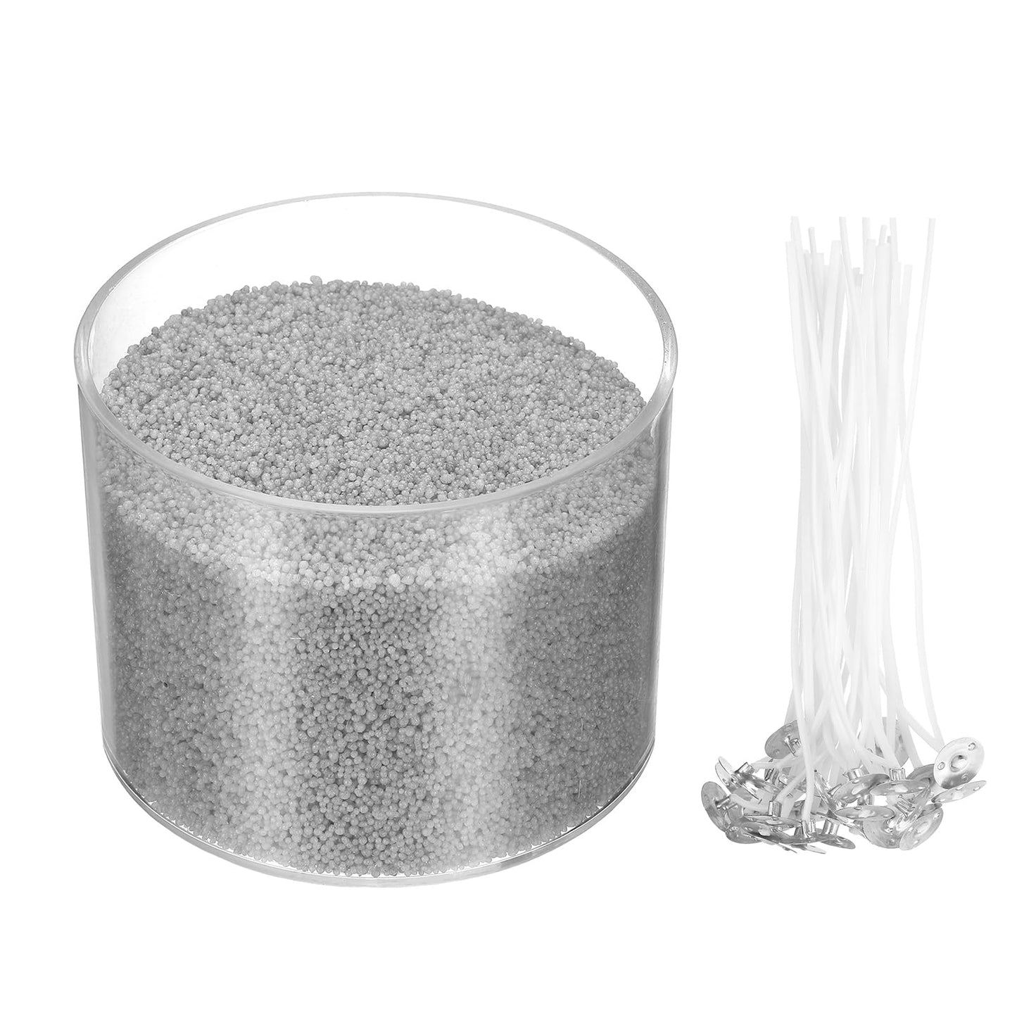 MECCANIXITY Pearled Sand Candles with 50 Pcs Wicks 21Oz / 600g Candle Beads Refillable Powder Sand Wax Making Kit for Thanksgiving Christmas Wedding Party DIY Home Crafts, Gray