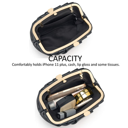 DETARA Vegan Leather Clutch Purse for Women Formal Soft Pleated PU Clutch Elegant Evening Bag Wedding Party and Prom (Black 933)