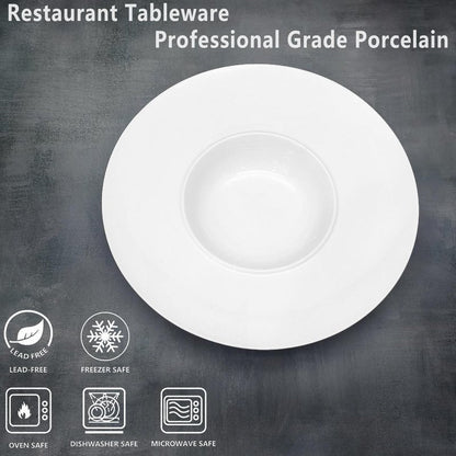 jinsongdafa Ceramics Rimmed Soup Bowls 8.5 oz, White 10.4 inch Exquisite small soup plate Set of 4, Pasta plates With Rim is the best choice for hotels, kitchens, fine restaurants and gourmets
