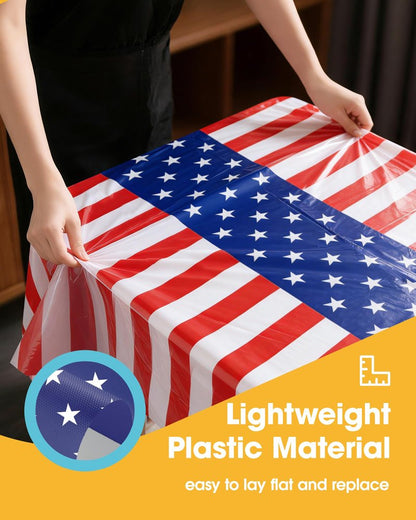 Niuara American Flag Tablecloth – 4 Pack 54" x 108" Disposable Patriotic Tablecloths for 6FT Tables, 4th of July Decorations, Independence Day & Memorial Day Party Supplies