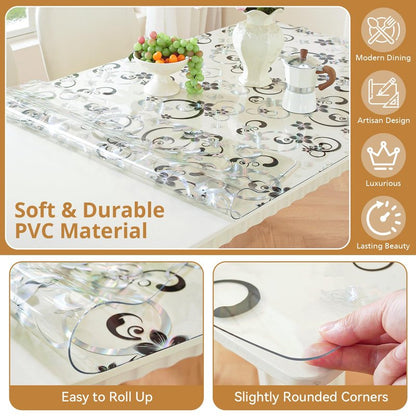 LovePads Floral Clear Table Cover Protector - 24 x 48 Inch Thick Plastic Table Cloth, Waterproof PVC Desk Mat for Dining Room Table, Wood Furniture Topper, Anti-Scratch Desk Pad for Kids Writing,