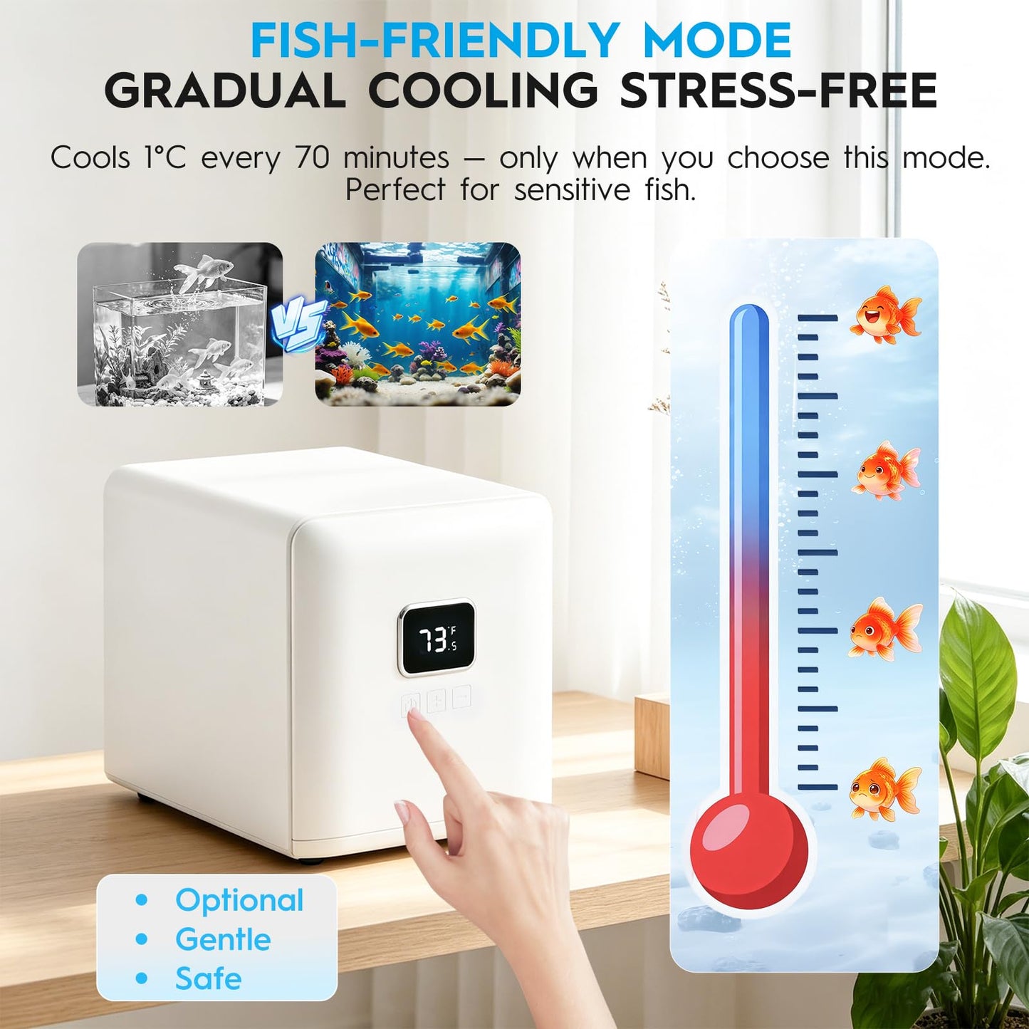 Fox plunge Upgraded 1/13HP Aquarium Chiller,Hydroponic Cooling System,Fish Tank Chiller with Compressor Quiet Cooling & Built-in Pump for Coral Shrimp/Axolotl (26gal/100L)