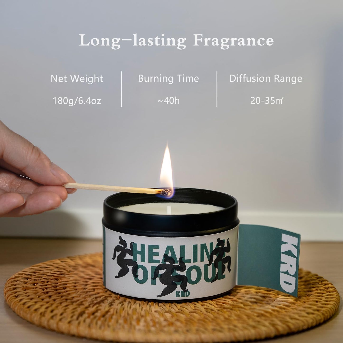 KRD Amber Moss Aromatherapy Candle, 6.4oz Coconut Soy Wax, 42H Long Burn, Natural Home Fragrance for Bathroom Decor
