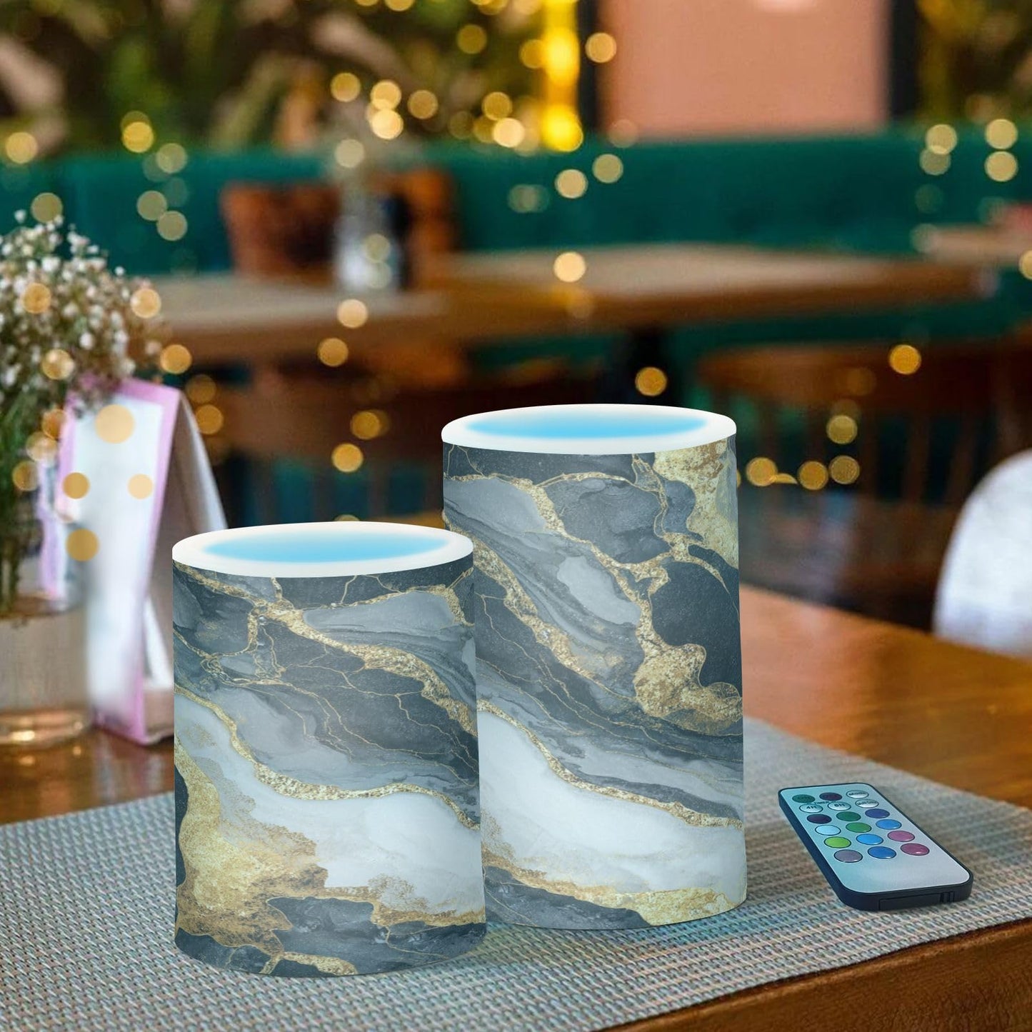 Flameless Candles Battery Operated Black Gold Marble Flickering LED Pillar Candles With Remote Control And Timer Mosaic with Golden Veins Warm Light Candles For Wedding Festival Home Halloween Christ