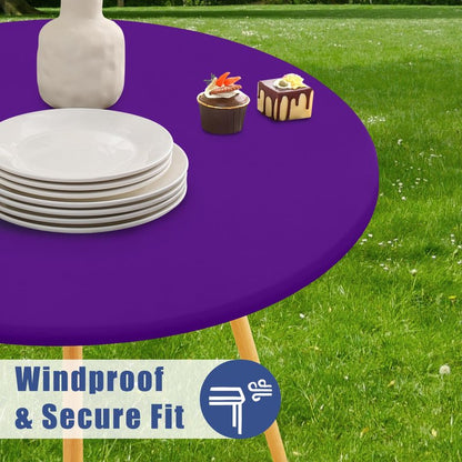Moosfor Round Spandex Tablecloth, Elastic Fitted Waterproof Tablecloths for 57"-68" Tables, Stretch Washable Picnic Table Cover for Camping, Dining, Indoor and Outdoor, Purple