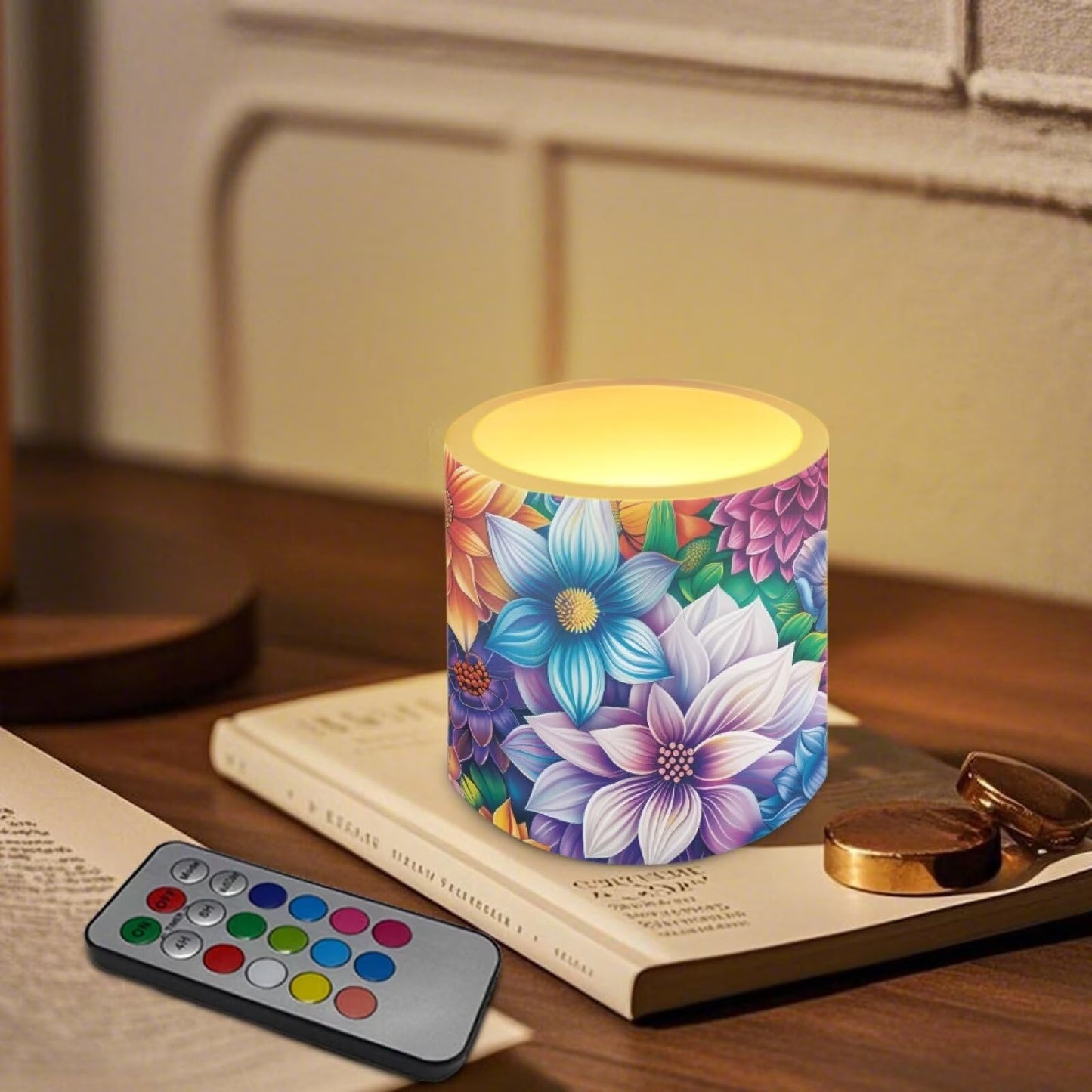 NETILGEN 3 inch Flickering Color Changing LED Candles Boho Flower Bright Blossom Set of 4 Flameless Eletric Pillar Candles with Remote Timer Control Home Party Decor