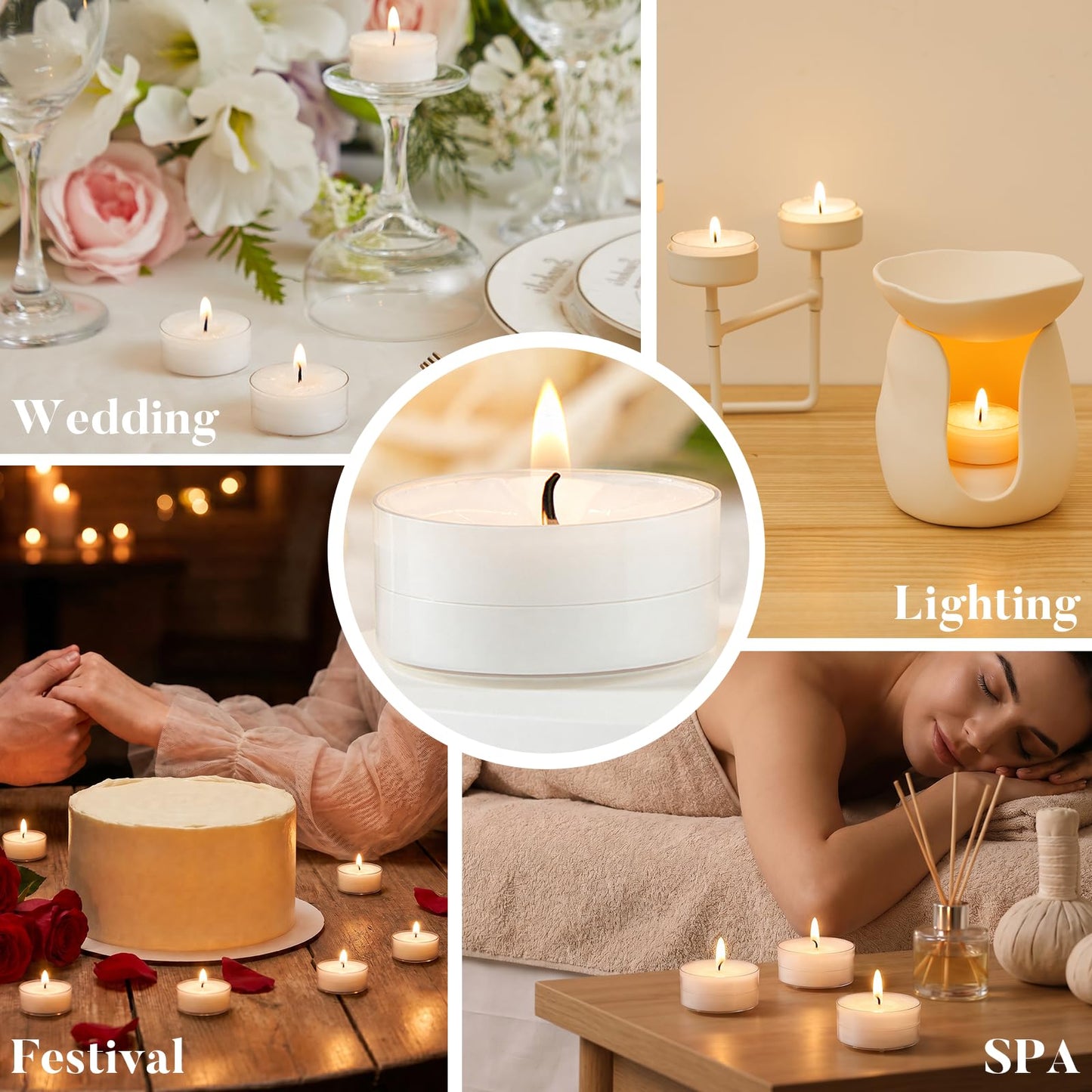 Ashlux Unscented Palm Tea Lights Candles, 16 Packs with Ice Flower Texture