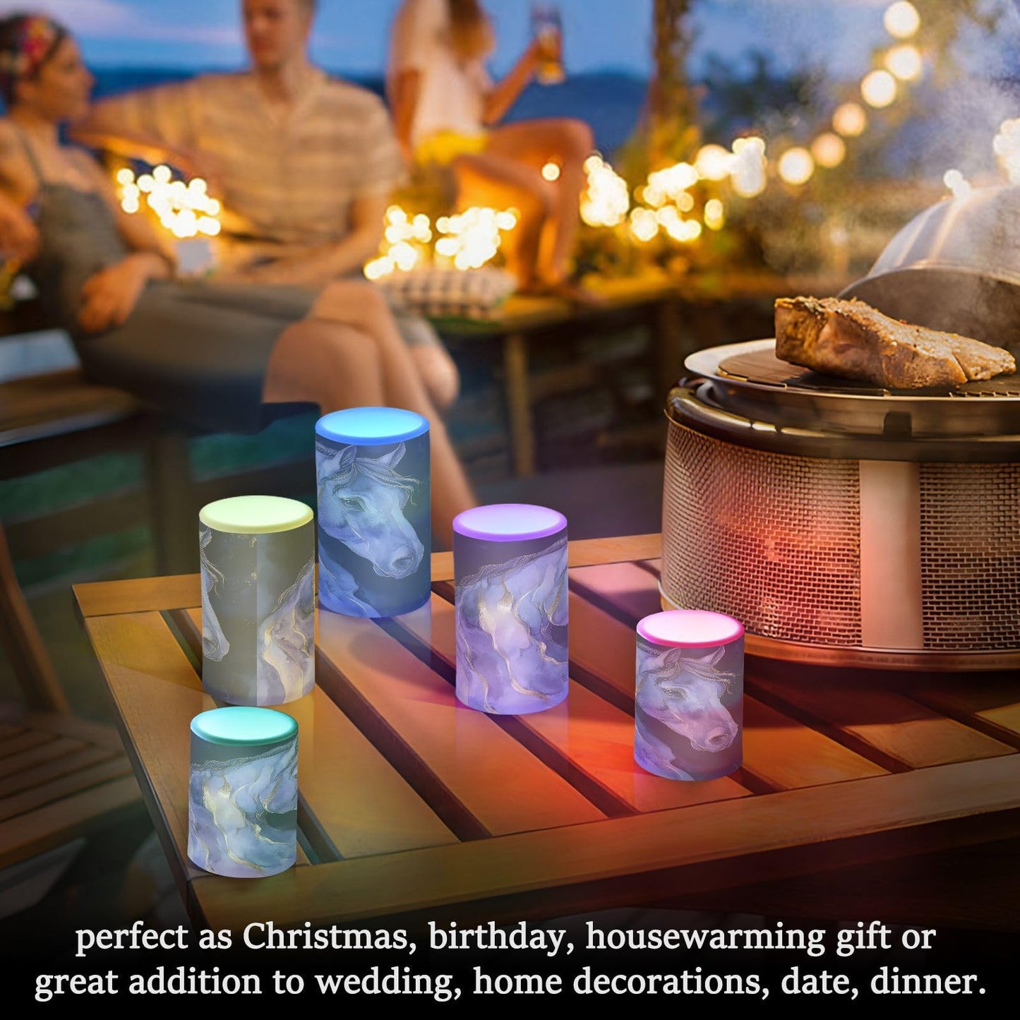 ALAZA Flickering Flameless Candles Blue Purple Horse Battery Operated Candles with Remote Timer LED Pillar Votive Candles Set of 2 for Holiday Decor
