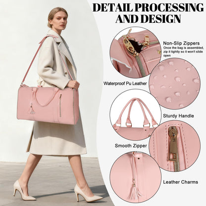 Geestock Convertible Garment Duffle Bags for Travel, Carry On Garment Bag with Shoe Pouch & Shoulder Strap - PU Leather Foldable Travel Duffle Bags 2 in 1 Hanging Dress Suitcase Suit Bag, Pink