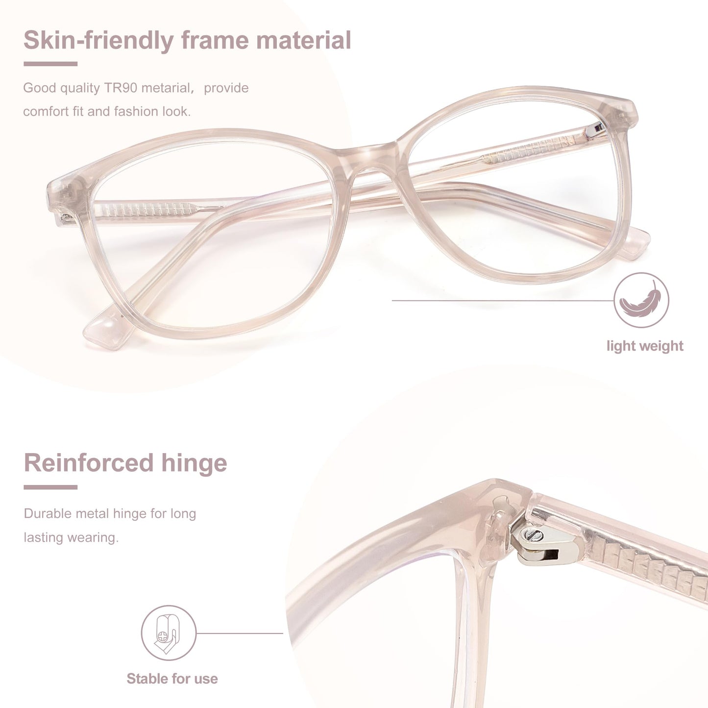 Madison Avenue TR90 Blue Light Blocking Glasses Anti Eyestrain UV Glare Blue Light Glasses for Women TV Phone Computer Gaming Eyeglasses (Nude Pink)
