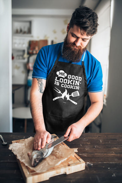 VAGAVY 100% Cotton, Black Funny Aprons for Men, Dad, Husband - Birthday, Father’s Day Grilling Gifts for Papa, Husband.