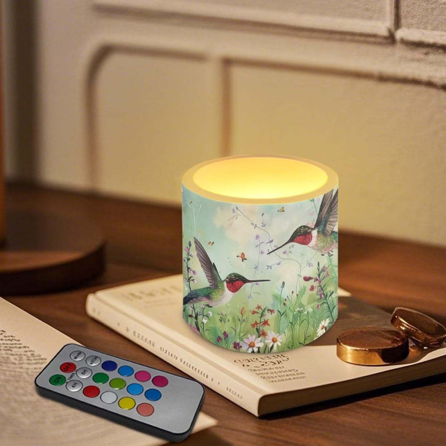 Cozeyat Hummingbird Battery Operated Flameless Candles Set of 4 with Remote Timer LED Pillar Candles Dancing Flame Waterproof for Indoor Outdoor Table Garden