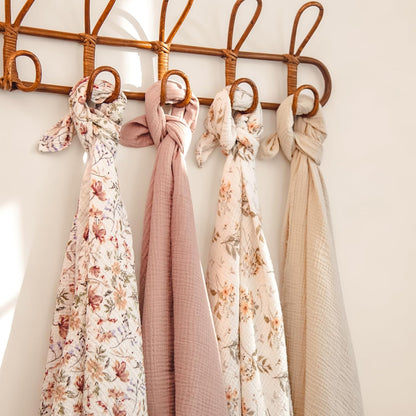 LuluMoon Muslin Swaddle Blankets - Soft Floral Print Receiving Blankets for Newborn Girls | Pink