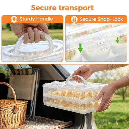 HANSGO 2 Pack Deviled Egg Containers with Lid, Portable Devil Egg Holder for 48 Eggs Clear Deviled Egg Carrier Tray for Home Party Kitchen Fridge Organizer
