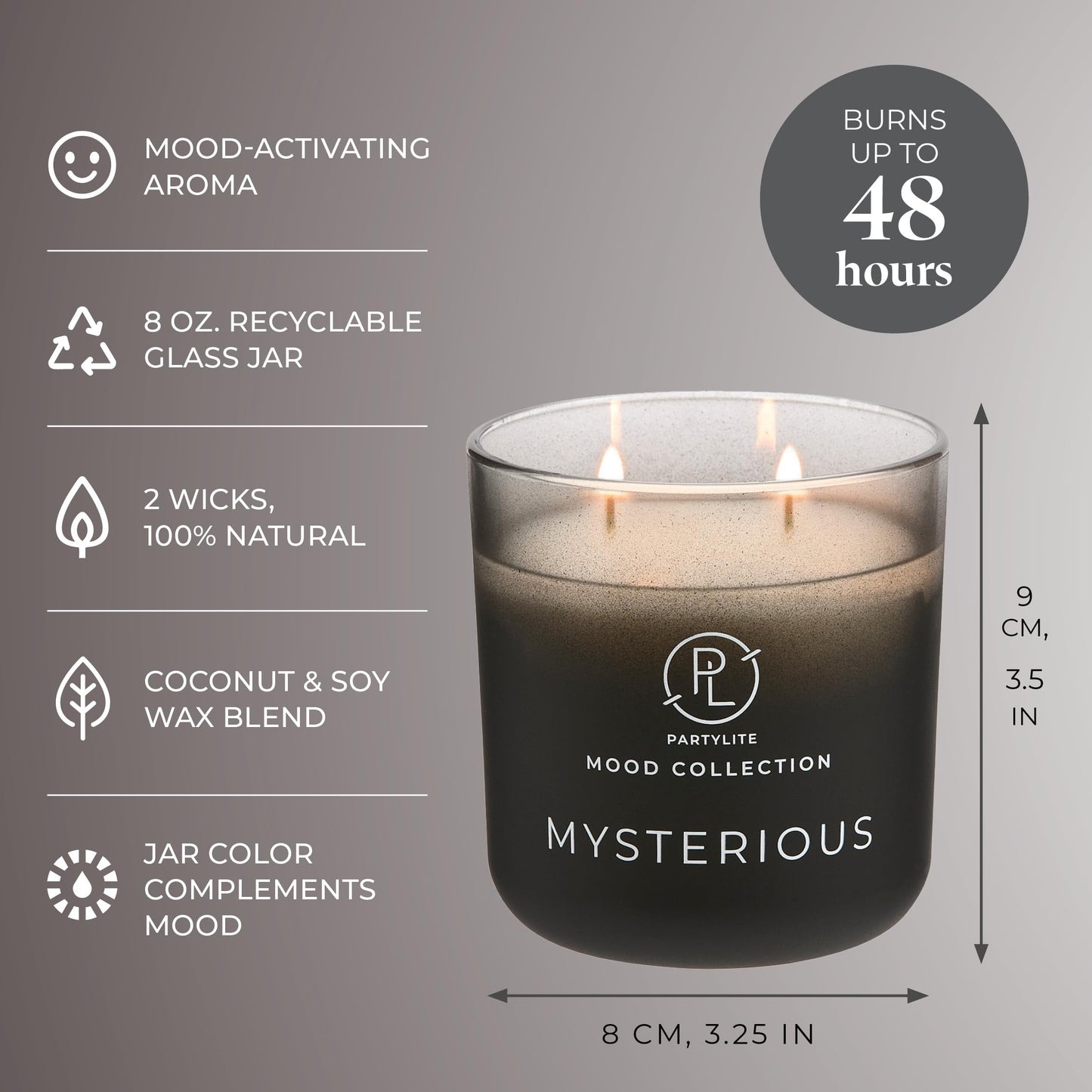 PartyLite Mysterious Scented, with Notes of Citron, Nutmeg & Clove, 14.1oz 2-Wick Ombre Jar Candle, 24-48 Hour Burn Time, Part of The Mood Collection, Warm & Earthy, Perfect for Gifting