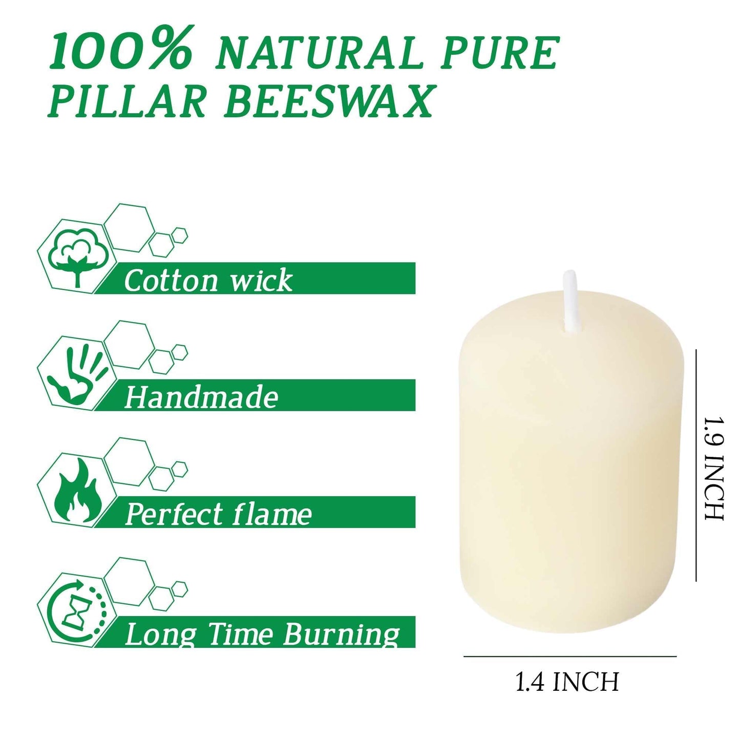 Natural Beeswax Long Burning Unscented 9 Hours Smokeless Pure Beeswax Votive Candles, 16-Pack 1.37 x 1.85 Inches for Wedding, Birthday, Prayers, Relax