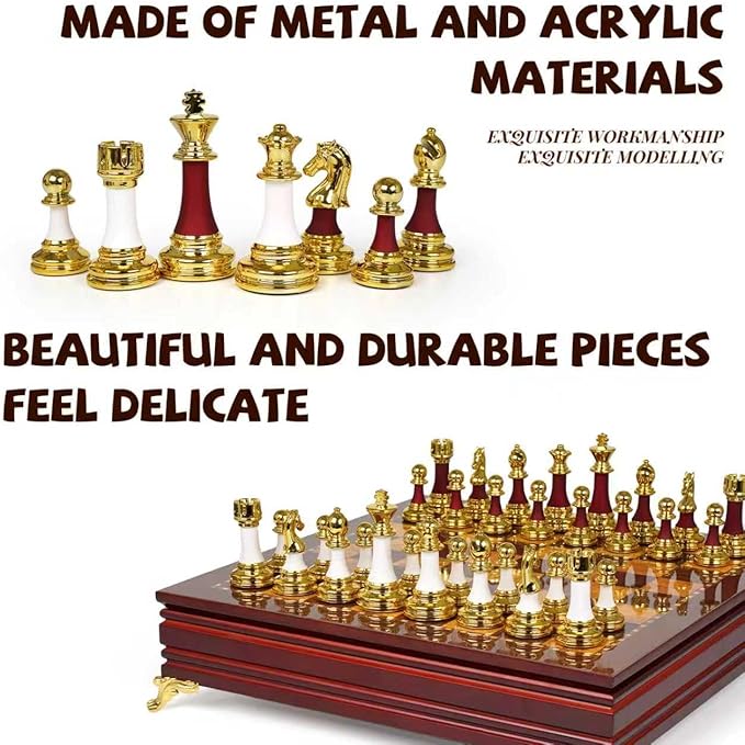 15-Inch Large Chess Set for Adults and Kids – Weighted Zinc Alloy &amp Acrylic Chess Pieces with Wooden Chess Board Premium Classic Board Game for Home Office Family Game Night &amp Gifts