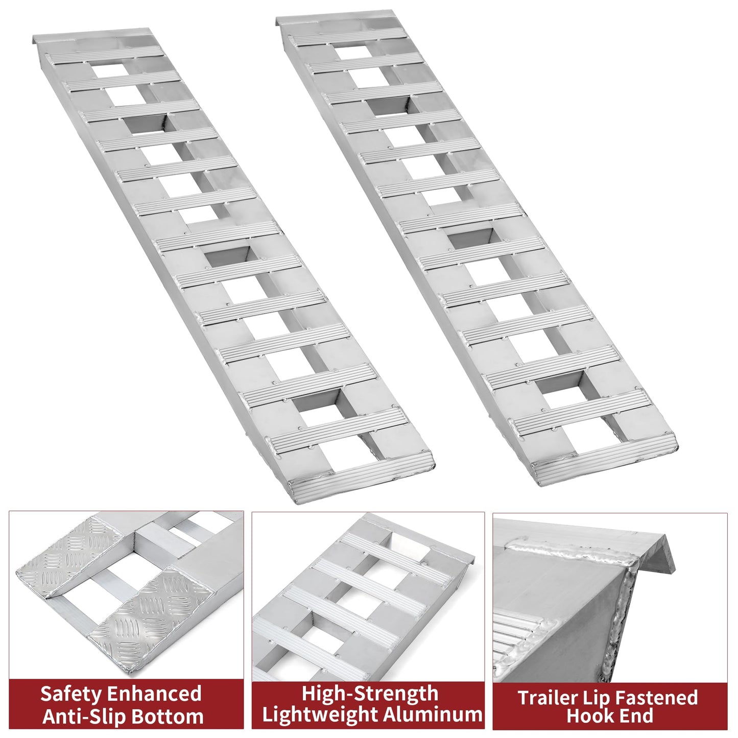 YITAMOTOR 2pcs 6000lbs 60" x 12" Aluminum Trailer Ramps, Heavy Duty Loading Ramps for Car ATV Truck Auto Hauler with Knife & Hook Ends