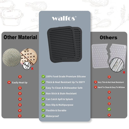 Walfos Silicone Trivets for Hot Pots and Pans - Heat Resistant Hot Pads for Kitchen Counter- Multi-Purpose & Versatile Trivet Mat - Long-Lasting & Flexible Silicone Hot Pad