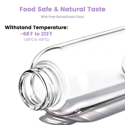Mrsdry Glass Juice Bottles with Lids and Silicone Sleeves 18 oz, 4-Pack Reusable Clear Glass Water Bottles with Stainless Steel Airtight Cap for Juicing, Refrigerator, BPA Free Leak-Proof Drinking Jar