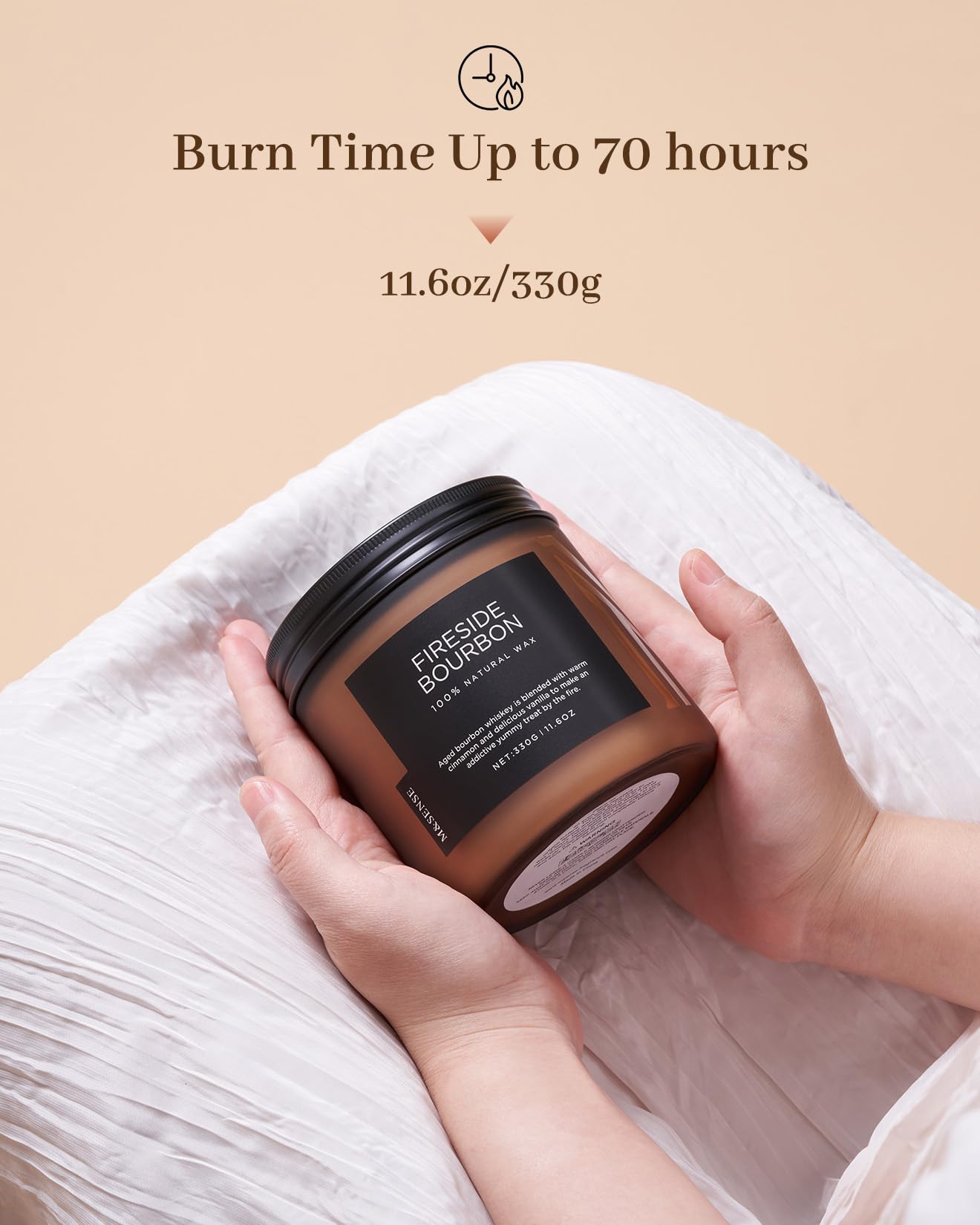 M&SENSE Fireside Bourbon Candles Home Scented, Non Toxic Soy Wax 11.6oz 70 Hours Long Clean Burning, 2 Wick Campfire Candle Cozy Winter Home Decor, Housewarming Gifts for Women Men