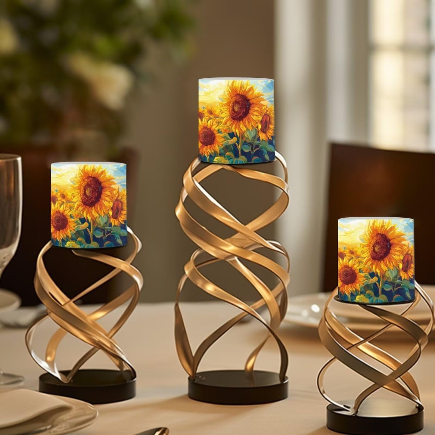 Cozeyat Sunflower Flameless Candles 4 Pack Battery Operated with Remote Control Timer LED Pillar Candles Waterproof for Indoor Outdoor Use