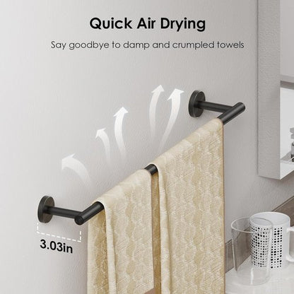 FORIOUS Stainless Steel Bathroom Hardware Set - Modern Towel Bar & Toilet Paper Holder | 4-Piece Matte Black (24" Bar)