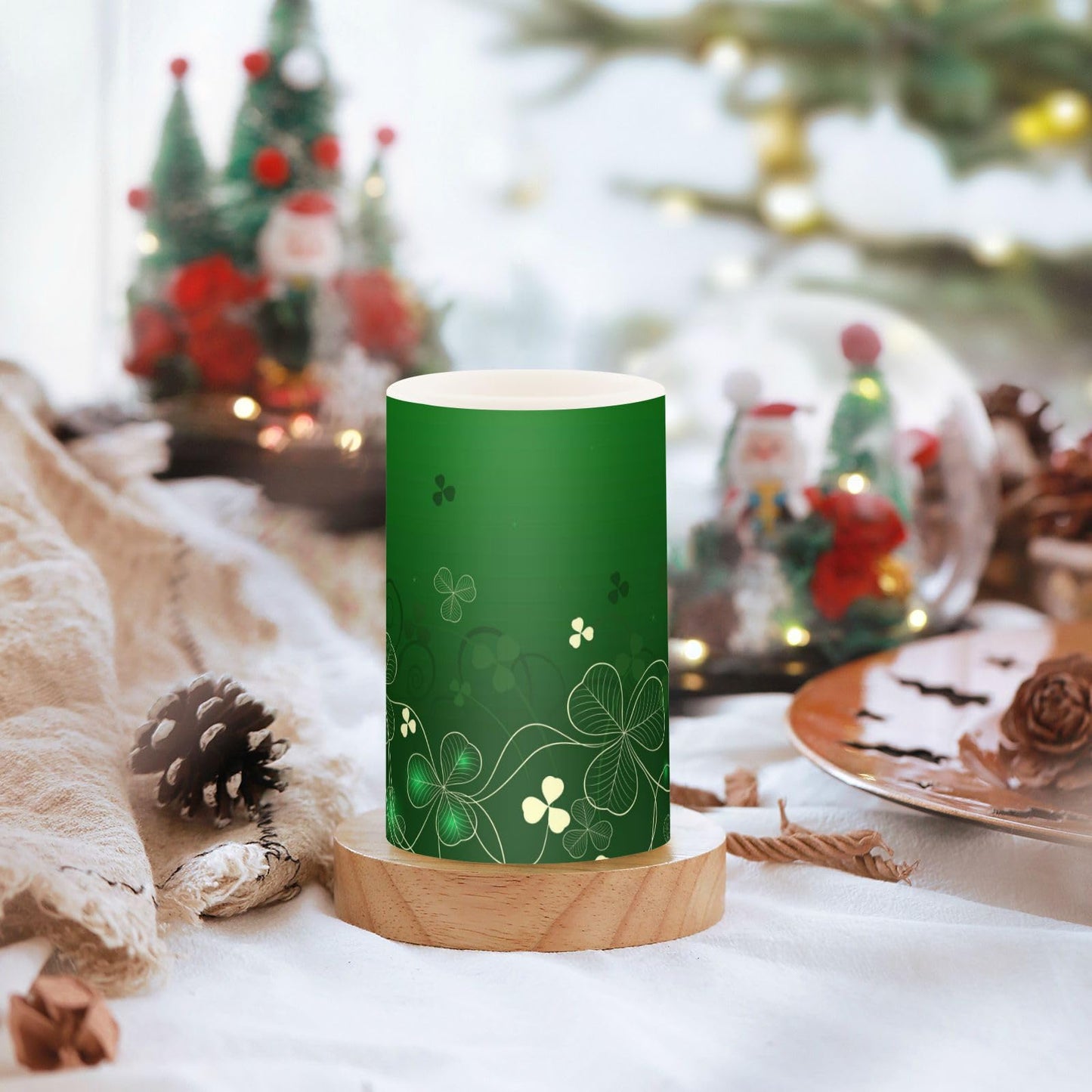 ALAZA Glowing Green Golden Shamrock Flickering Flameless Candles Patrick's Day Battery Operated with Remote Timer,Tea Light Candles LED Pillar Votive Candles Set of 2 for Outdoor Indoor Decorations