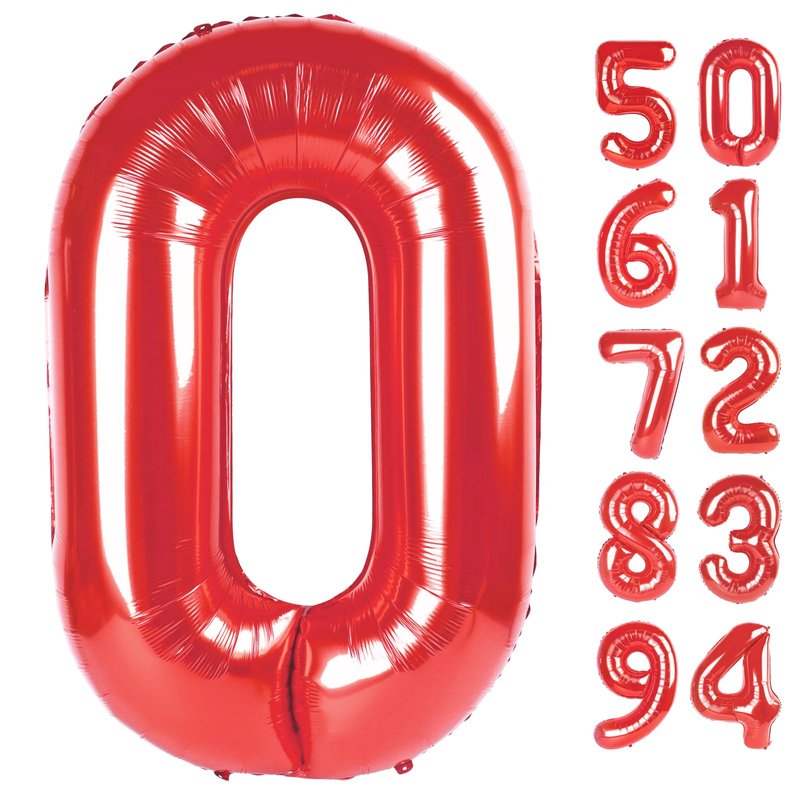 Red Number Balloon 40 Inch, 0 Number Balloons, 10 20 30 40 50 Numbers Balloon Birthday Decorations for Red Party Supplies