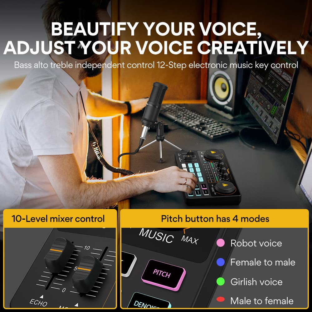 MAONO Podcast Equipment Bundle Audio mixer All-in-One Podcast Production Studio with 3.5mm Microphone for Live Streaming, Recording, PC, Smartphone, DJ MaonoCaster Lite (AU-AM200-S1)